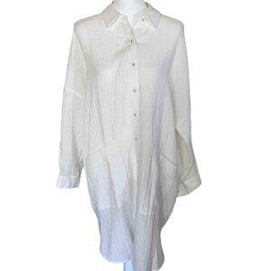 NWT Johnny Was Calme White Double Pocket Shirt Dress Women's Small